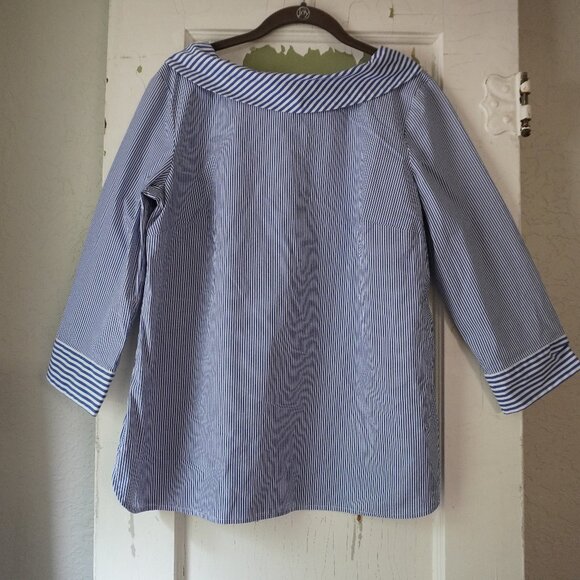 Talbots Boat Neck Collared Blouse Striped 3/4 Sleeve - Picture 2 of 10